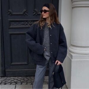 Black Oversized wool- look Bomber Jacket - Women's Coat